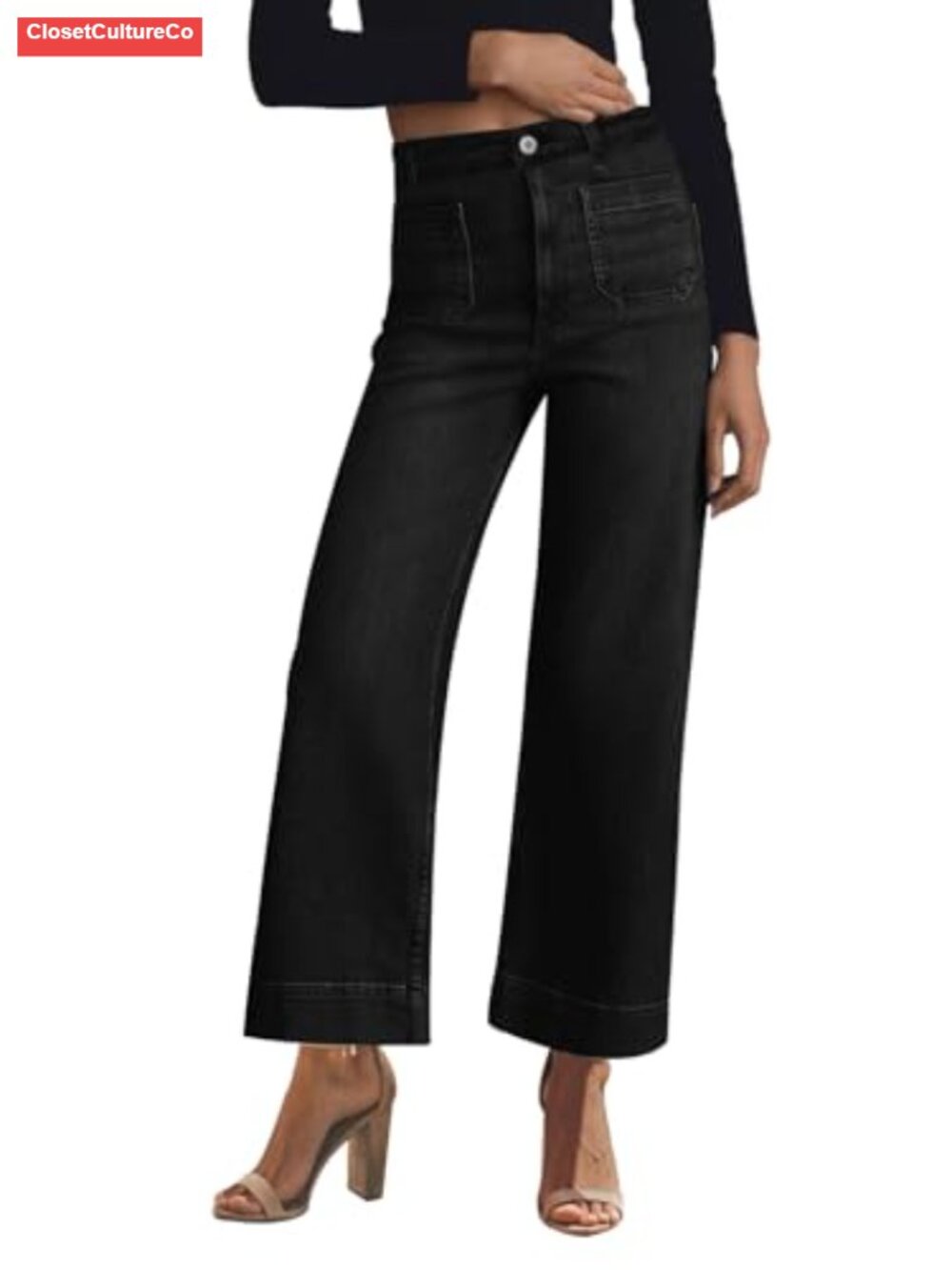 KUNMI Women's Wide Leg High Waisted Stretchy Denim Jeans with Pockets